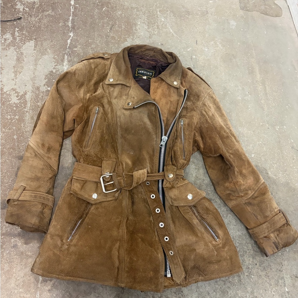 Vintage genuine suede perfecto western belted brown Jacket‎